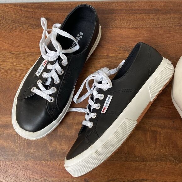 Superga Shoes - Superga Black Leather Sneakers